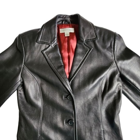 Casual Corner black 3 button closure notched collar leather jacket sz S - Picture 3 of 11